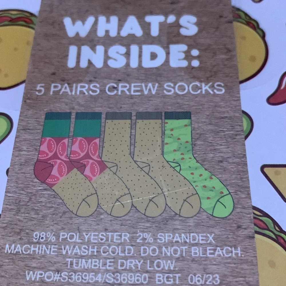 New “Tacos To Go” Crew Socks - 5 Pair